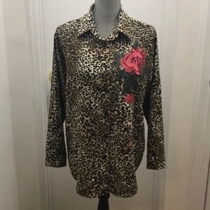 Animal Print and Rose Appliqué Shirt